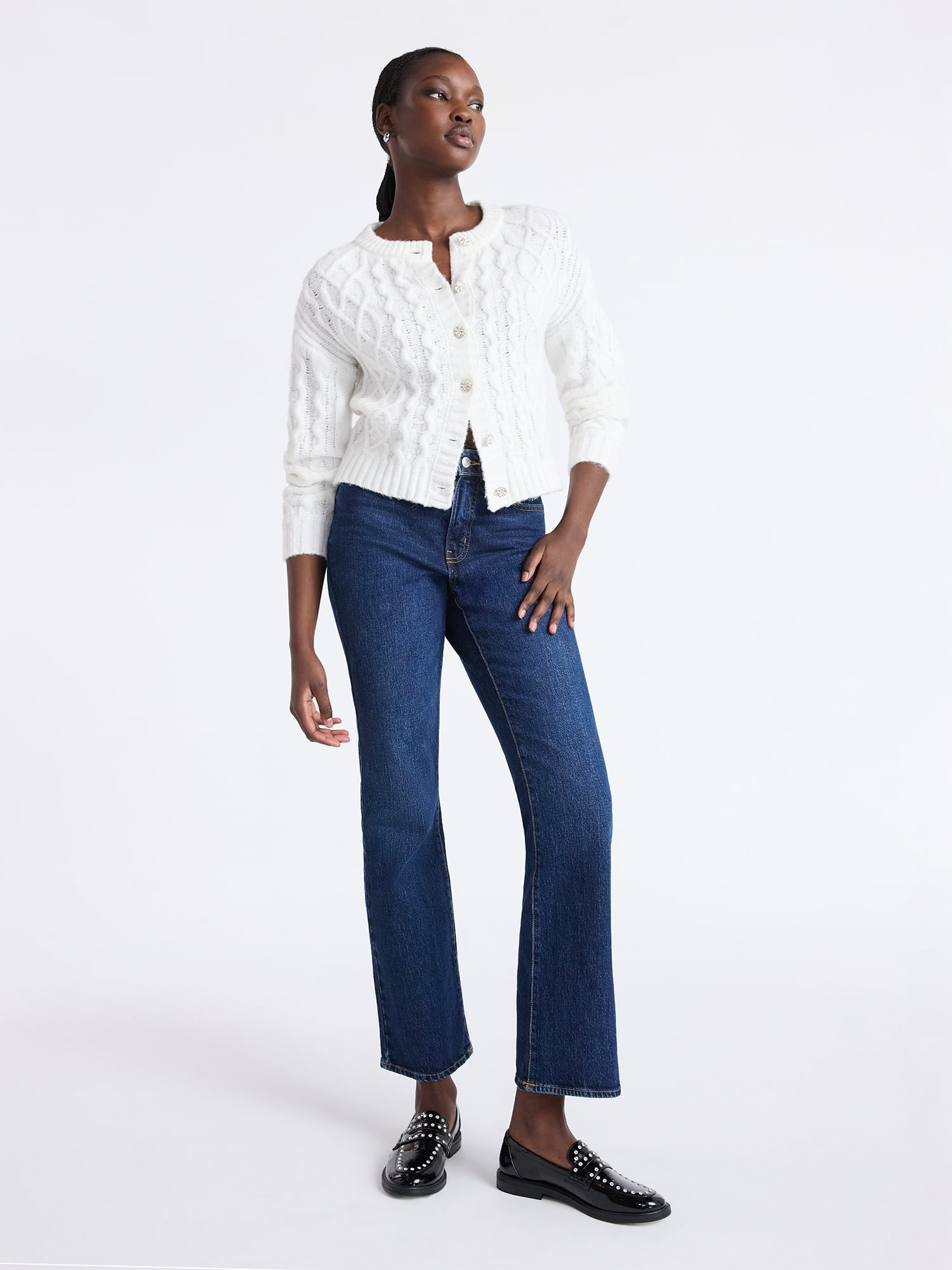 Free Assembly Women's and Women's Plus Cropped Cable Cardigan Sweater, Midweight, Sizes XS-4X