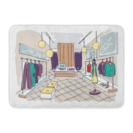 GODPOK Colorful Freehand Drawing of Boutique Interior with Hanging Racks Furnishings Mannequin Dressed in Store Rug Doormat Bath Mat 23.6x15.7