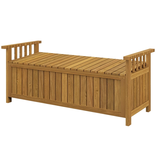 Outsunny Banc d'Extérieur en Bois avec Coffre de Rangement, Coffre de Terrasse de 40 Gallons, Brun