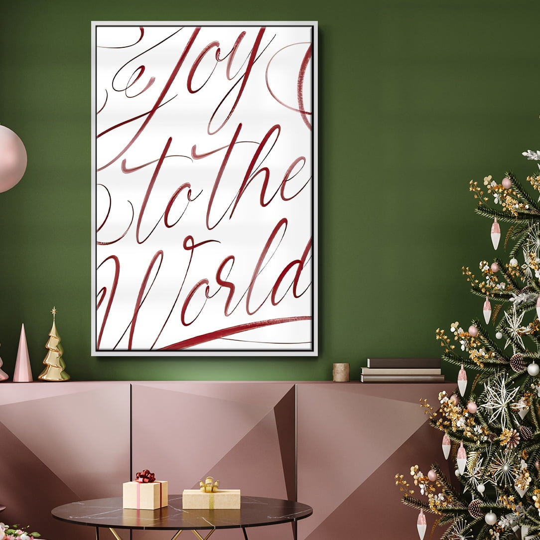 Joy To The World - Framed Gallery Wrapped Holiday Canvas - 17 x 25 - White Frame