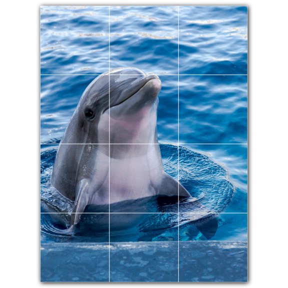 Picture-Tiles.com: Dolphin Ceramic Tile Wall Mural WAL500495-34L. 24"W x 32"H using (12) 8" x 8" Ceramic Tiles-Satin Finish