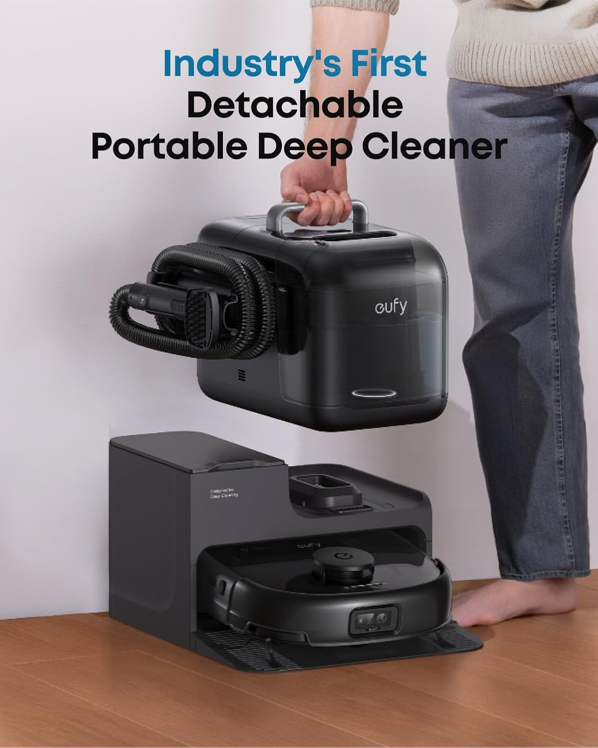 eufy Robot Vacuum Omni E28, HydroJet System , Portable Deep Cleaner, Turbo Suction, DuoSpiral™ Detangle Brushes, CornerRover™ Arm