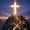 Holy01, variant on Glowing Golden Cross Mountain Trail Hikers Sunset Sky Framed Wall Art, Solid Wood Frame Inspirational Spiritual Landscape Art Print, Faith Wall Decor for Prayer Nook Bedroom, 12x16in