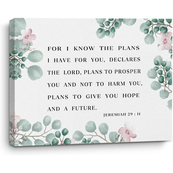 Inspirational Christian Decor Watercolor Eucalyptus Leaves Canvas Wall Art Bible Verse Scripture Pictures Wall Decor Poster for Home Office Living Room Paintings Prints for family and friends