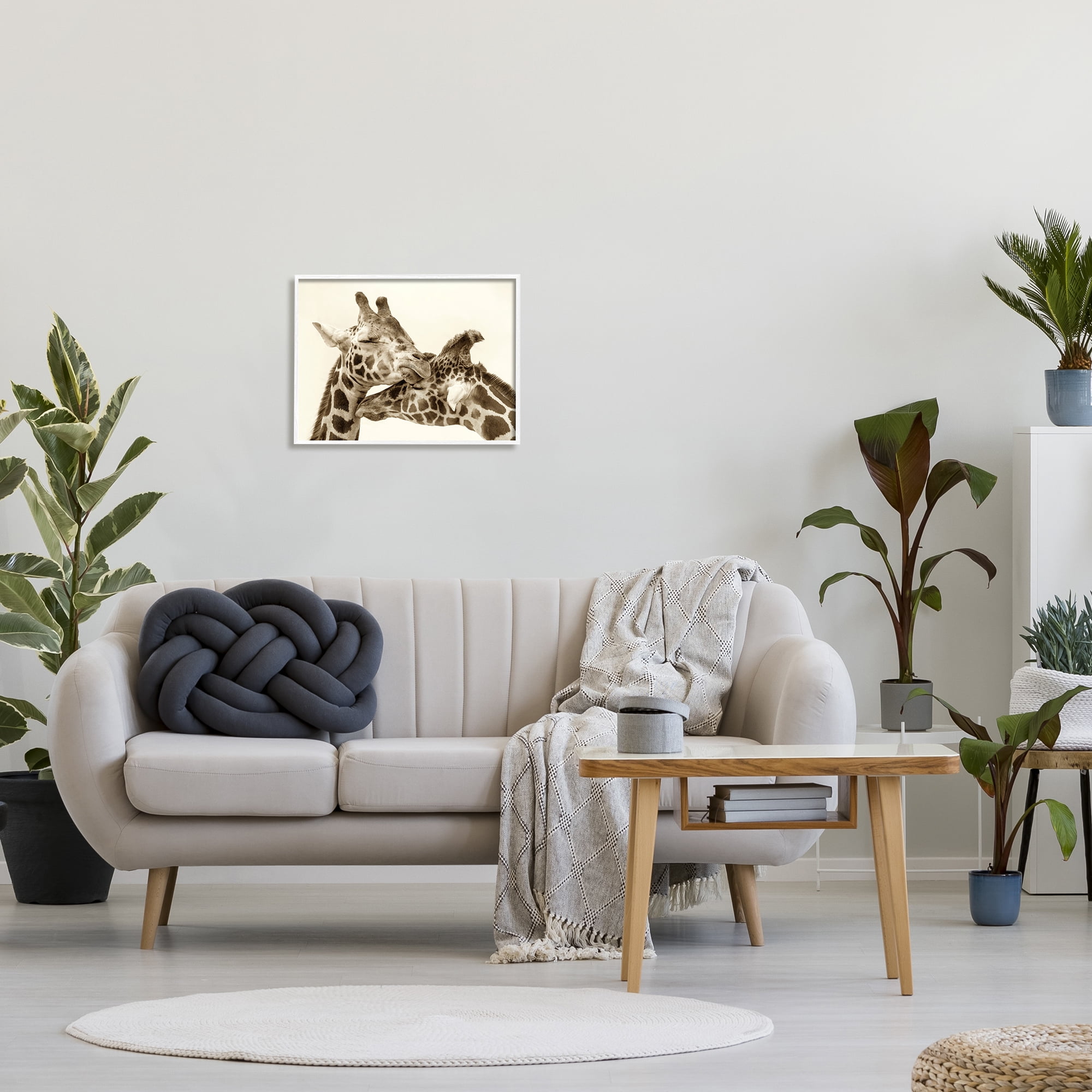Stupell Industries Sweet Cuddling Giraffes Sepia Wildlife Photography Portrait Photograph White Framed Art Print Wall Art, Design by Carrie Ann Grippo-Pike