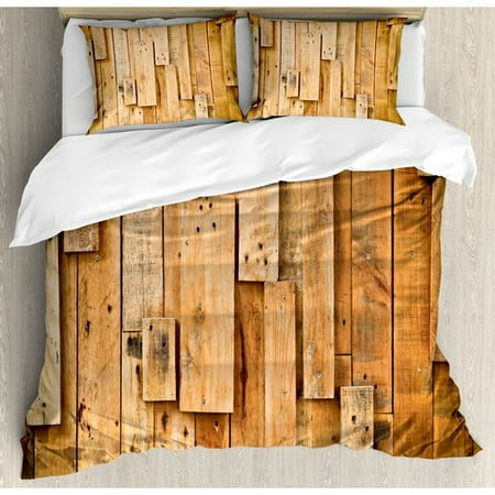 Ambesonne Wooden Lodge Style Teak Hardwood Duvet Cover Set Ambesonne Wooden Lodge Style Teak Hardwood Duvet Cover Set