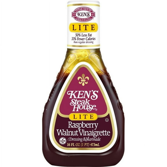 Pack of 4 Ken's Steak House Lite Raspberry Walnut Vinaigrette Dressing & Marinade - 16 oz - Package may vary