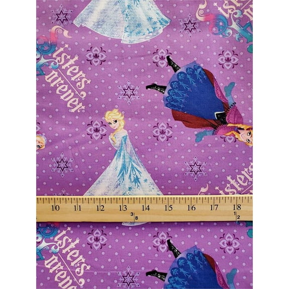 100% Cotton Fabric Disney's Frozzen, Elsa & Anna- Sisters Forever Print/ 45"Wide
