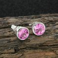 thumbnail image 3 of Divine Creation 2Ct Round Cut Pink Sapphire Bezel Set Push Back Stud Earrings 14K White Gold Plated For Womens 925 Sterling Silver, 3 of 3