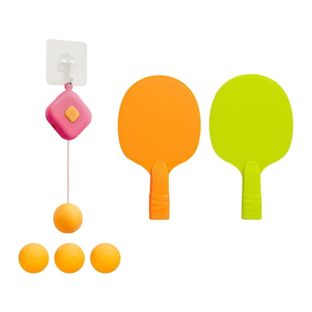 koolsoo Hanging Table Tennis Hand Eye Coordination Exerciser with Balls Self Workout Set pink