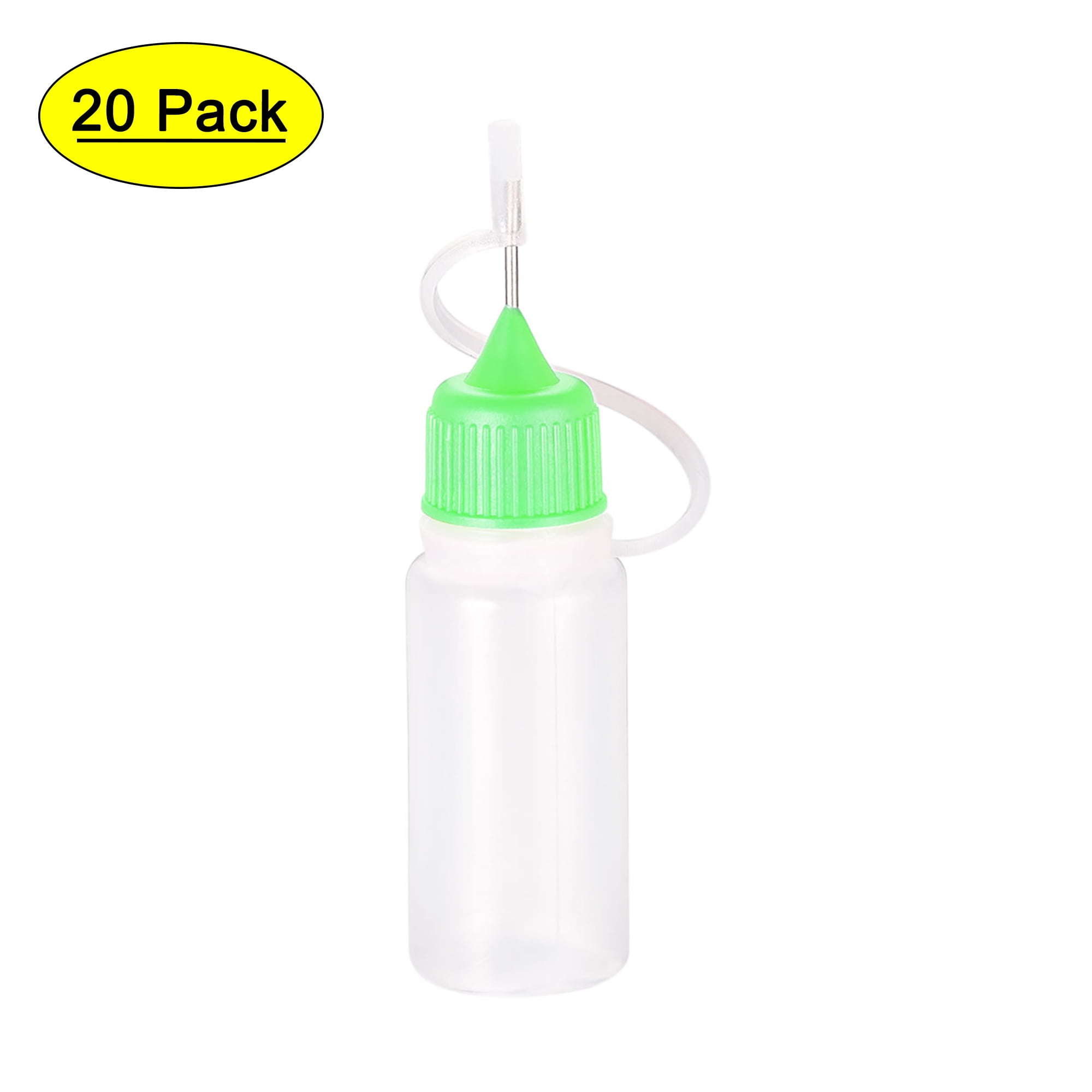 Uxcell Needle Tip Bottle Precision Plastic Applicator 10ml with Green Cap, 20 Count