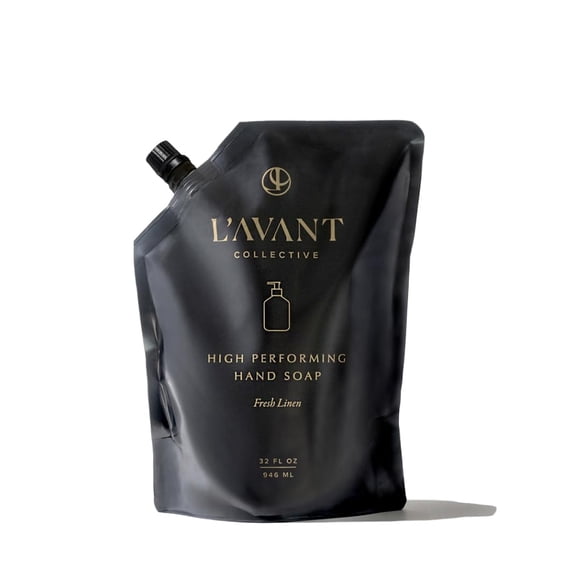 Recambio de jabón de manos de alto rendimiento L'AVANT Collective | Ingredientes lujosos para manos suaves y tersas | Aroma de lino fresco | 32 onzas líquidas/946 ml