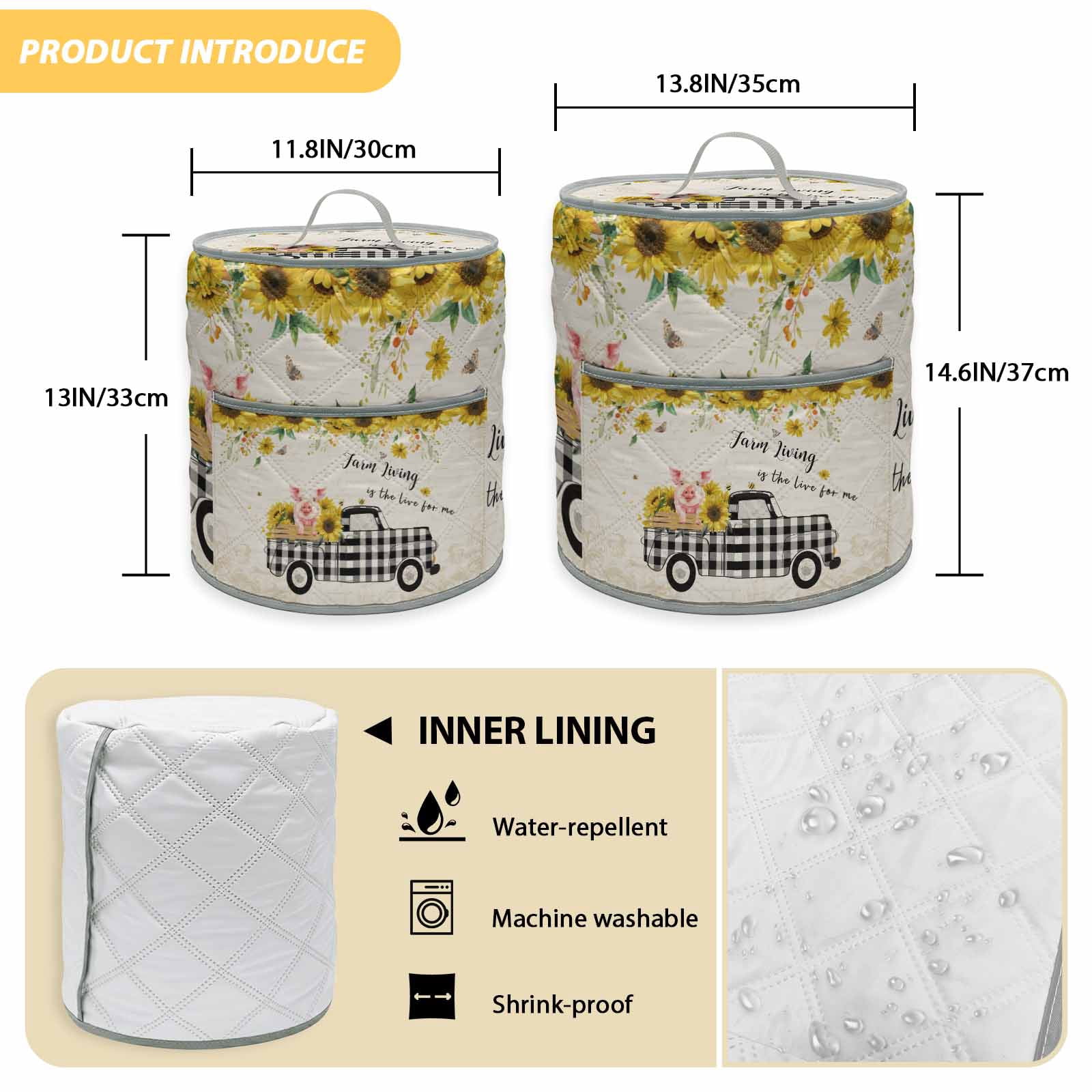 Pig Truck Sunflower Rice Cooker Cover 6 Quart Vintage Farm Loads of Sunshine Pressure Cooker Cover Appliance Protector Dust Case with Pocket and Handle for Kitchen