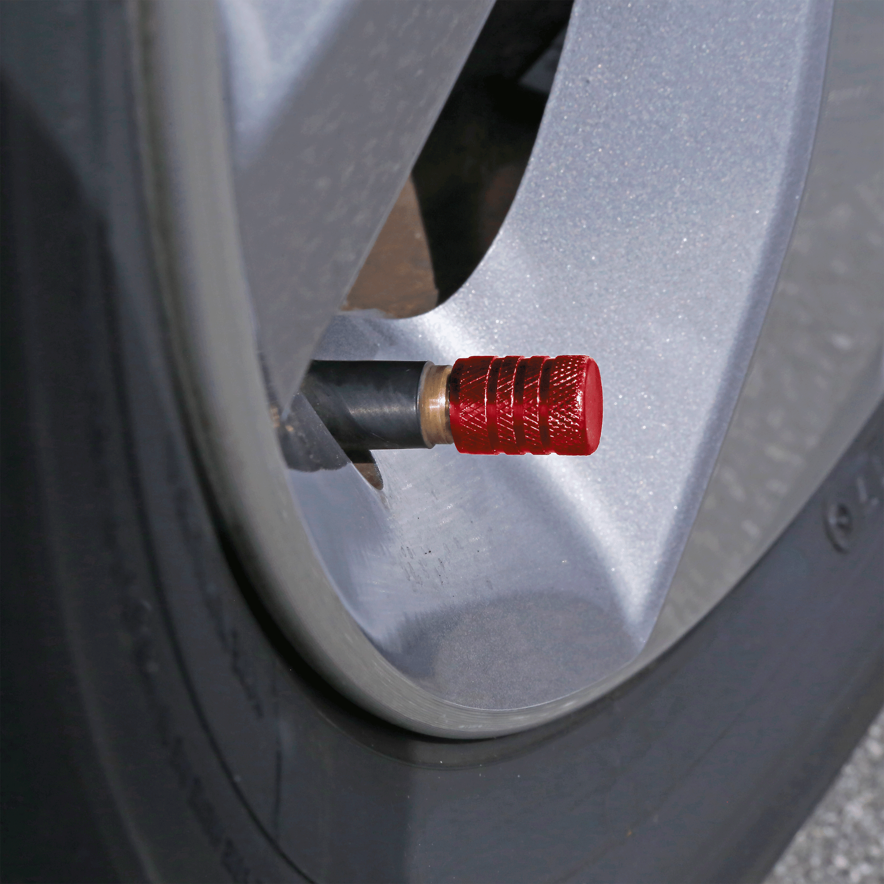 (2 pack) Slime Barrel Tire Valve Caps Ruby Red, Anodized Aluminum - 20338w