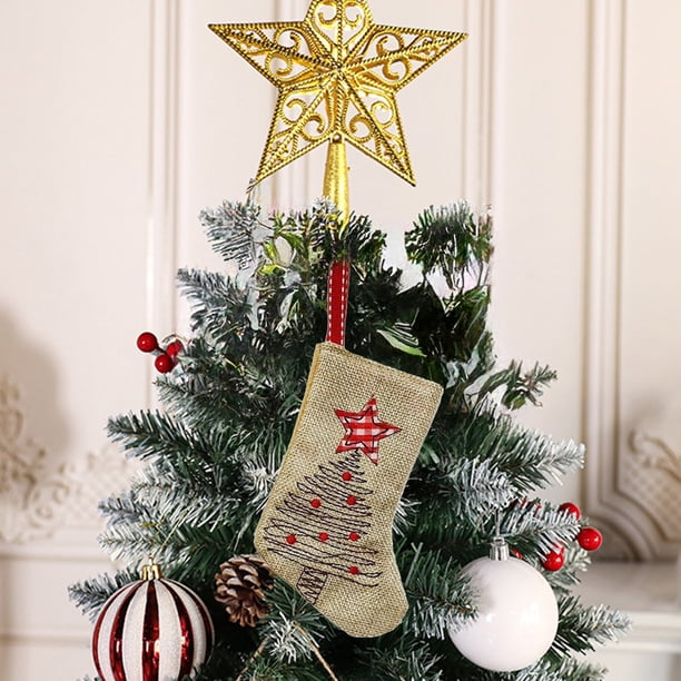 Adorno navideño con forma de calcetín | Decoración colgante de tela bordada para el árbol de Navidad | Pequeño colgante con forma de calcetín para la decoración festiva del hogar | Juego de 1