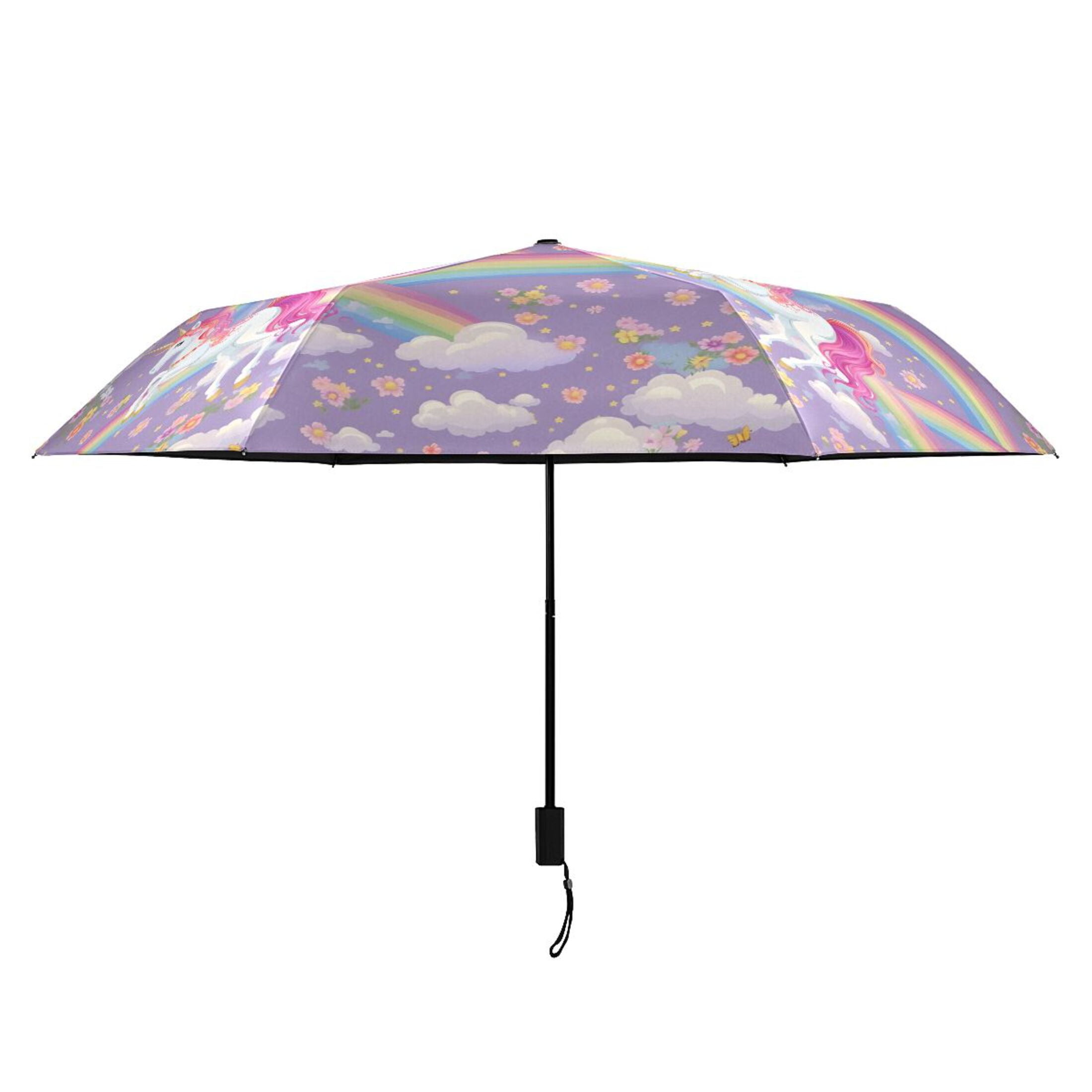Unicorns and Rainbows Compact Folding Umbrella for Rain Windproof Travel Umbrella UPF 50+ Lightweight Packable Arc Size