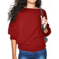 thumbnail image 1 of MAWCLOS Chandail Femme Couleur Unie Chandail d'Hiver Chaud Confortable Manches Chauve-Souris Tricoté Rouge G, 1 of 2