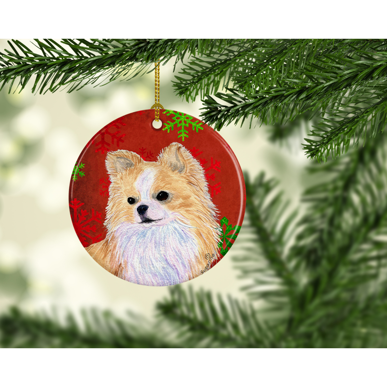 Carolines Treasures SS4680-CO1 Chihuahua Red Snowflakes Holiday Christmas Ceramic Ornament, Multicolor