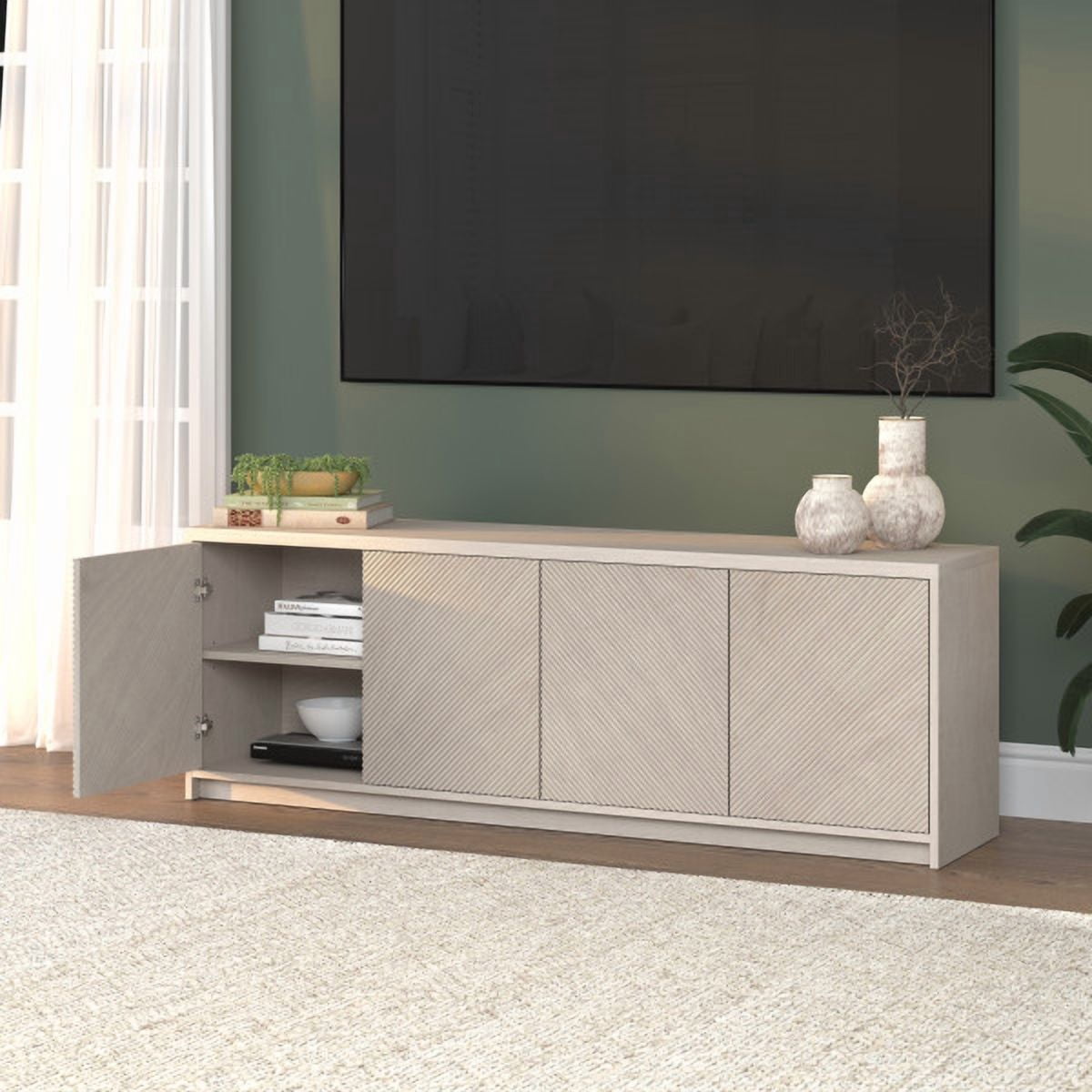 Renad Rectangular TV Stand for TV's up to 78" in Alder White
