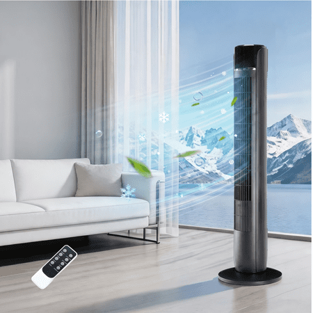 Roomisland 36" Quiet Tower Fan, Standing Bladeless Floor Fan with 60° Oscillation, 25ft Air Delivery, LED Display, 12 Hour Timer, 5 Speed 4 Mode Cooling Fan with Remote