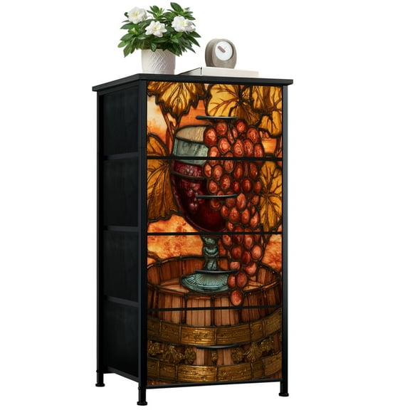 Dresser for Bedroom with 4 Storage Drawers Luxurious Baroque Inspired Wine Glass Dramatic Light Effects Dressers Chest of Drawers Steel Framed Fabric Closet Organizers for Entryway Kitchen