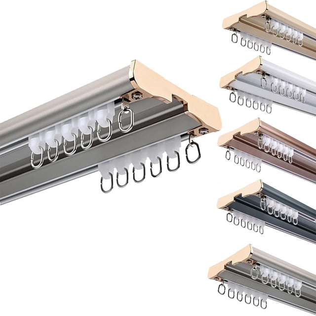 Aluminum Curtain Conjoined Double Track Rails Curtain Track Ceiling Mounted Heavy-Duty Curtain Double Rails Room Dividers Curtain Tracks System-Sliding Curtain Rail for Heavy Curtains(Gray,10.8ft)