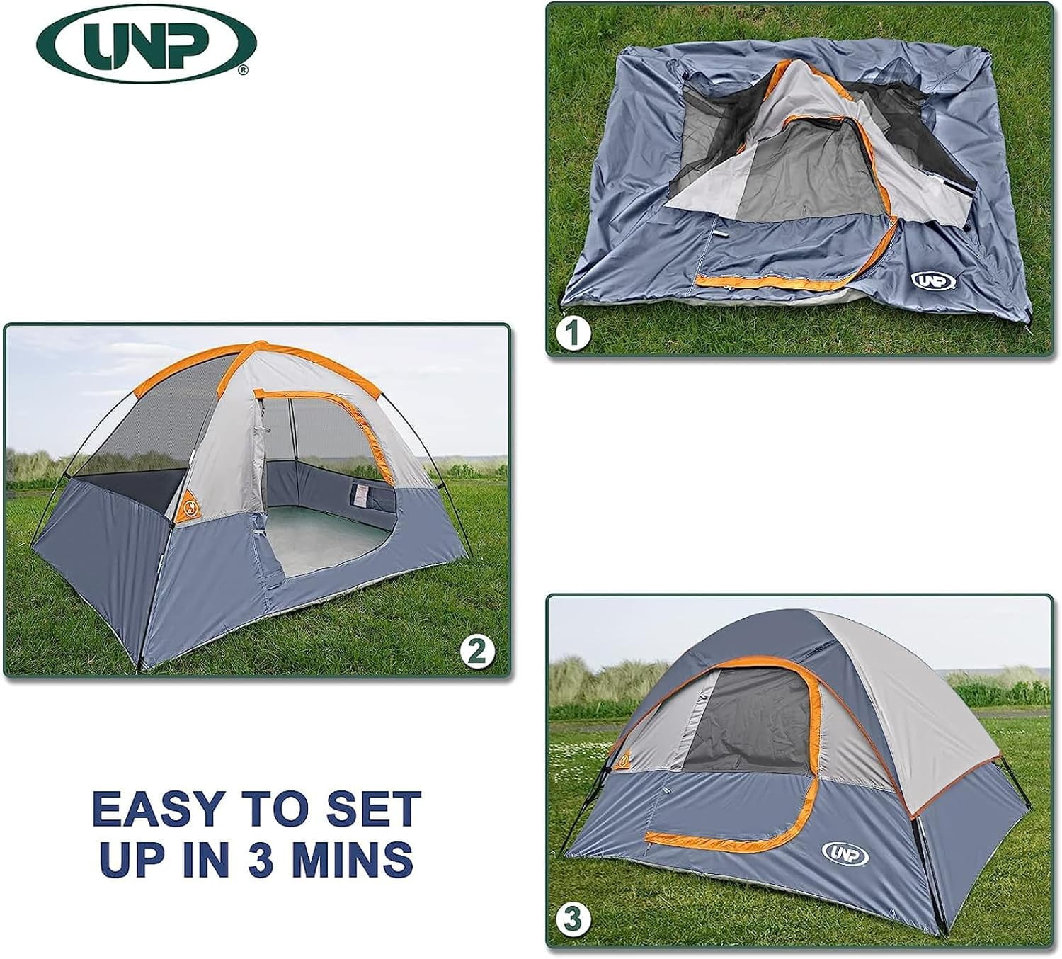UNP Camping Tent 4 Person, Waterproof Windproof Tent with Rainfly Easy Set up-Portable Dome Tents for Camping