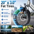 thumbnail image 6 of Lilypelle Folding Electric Bicycle for Adults,48V 500Wh UL2849(By SGS) Battery,Peak 1200W Motor,20"×3.0" Fat Tire 7 Speed Off-Road Electric Step-Thru Bicycle, 20MPH, Fits for 4'9" to 6'5",30-50Miles, 6 of 12
