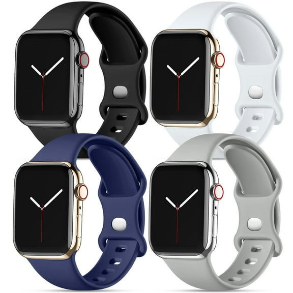 4 Pack Silicone Bands Compatible with Apple Watch Bands 40mm 38mm 41mm 42mm 44mm 45mm,Soft Silicone Sport Waterproof Strap Wristbands for iWatch Series 7 6 5 4 3 2 1 SE Women Men