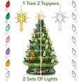 thumbnail image 3 of 12" Hand Painted Ceramic Christmas Tree, Green Pre-Lit Tree, 100 Multi-Color Lights, 2 Star Toppers, 3 of 7