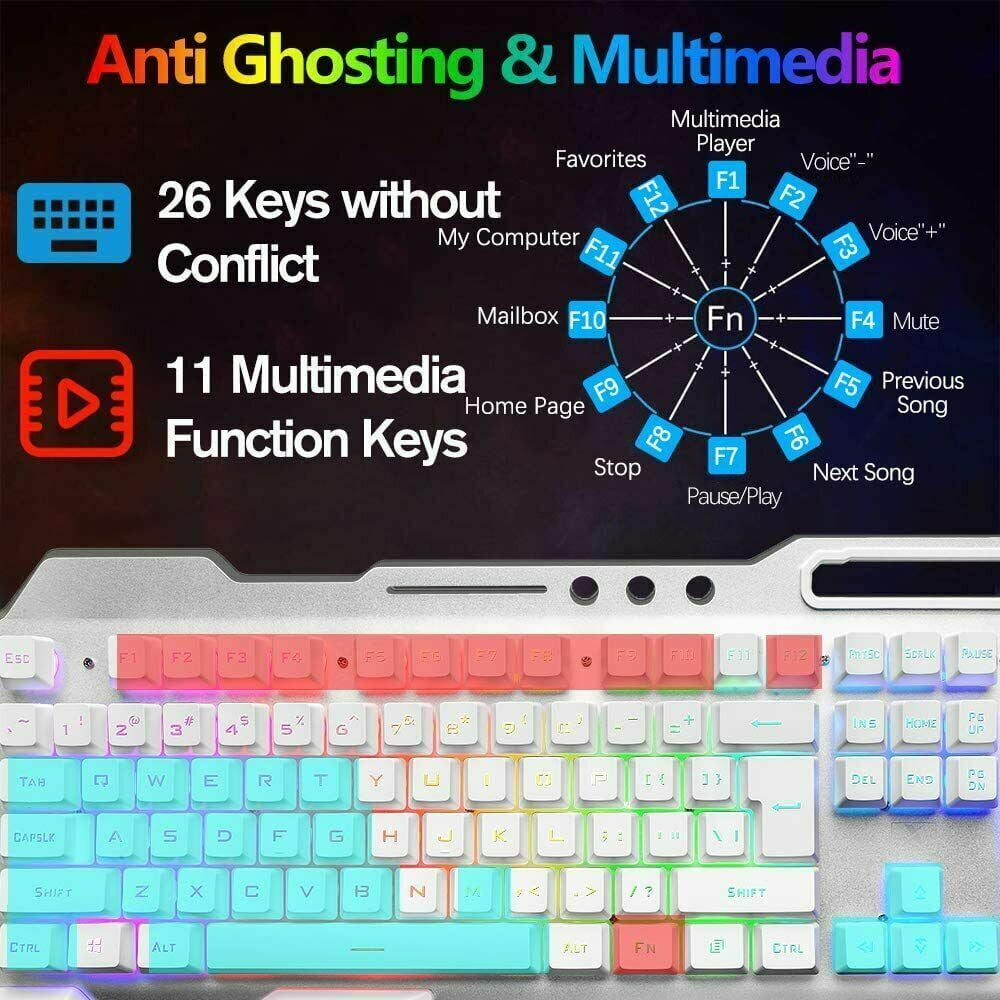Wireless Gaming Keyboard & Mouse & Headset & Mouse Pad Combo Set 4 in 1,16 RGB Backlit Rechargeable Keyboard with Palm Rest,7 Backlit Gaming Mouse & RGB Bluetooth Headphones for Laptop Computer PC