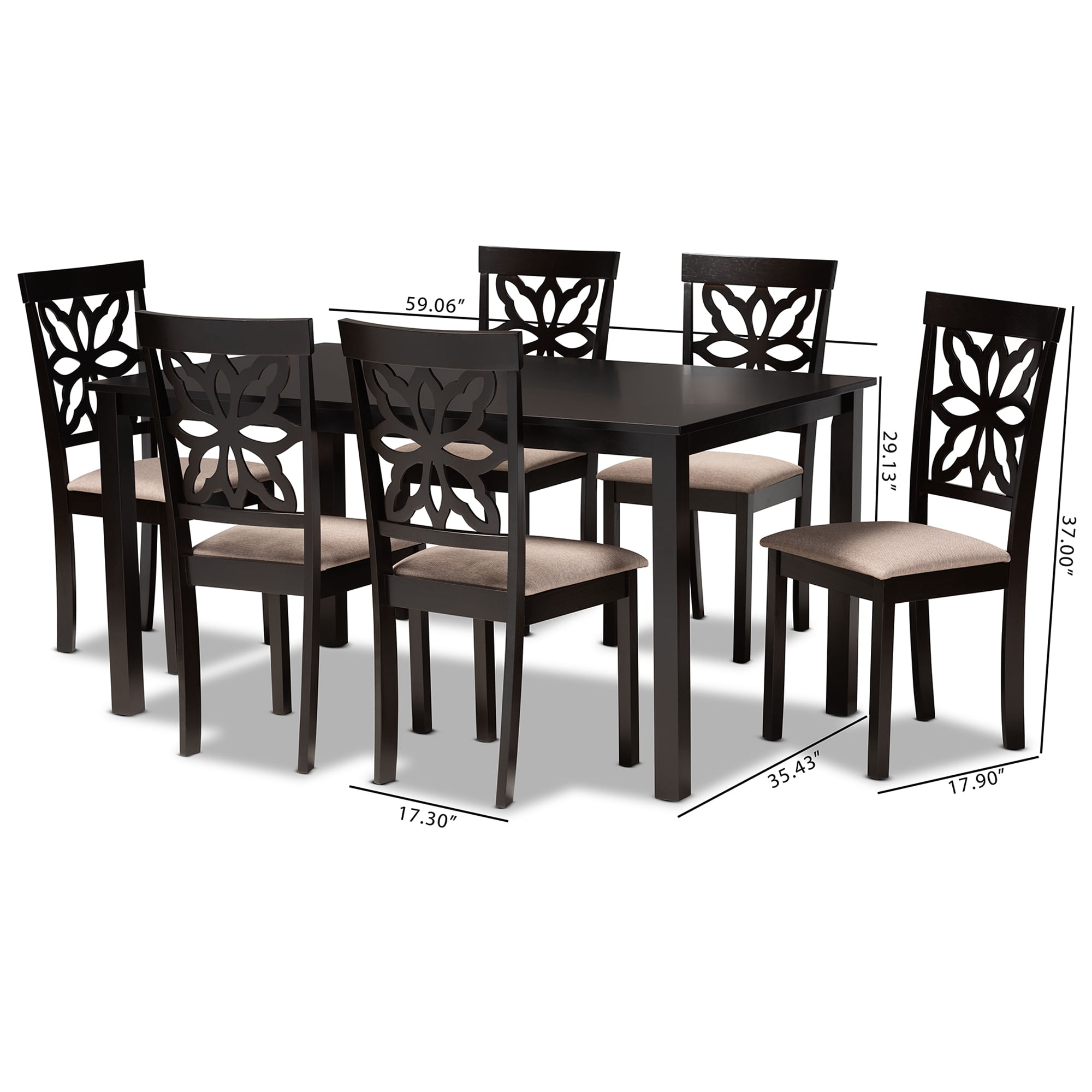 Baxton Studio Dallas Modern Dining Set, 7-Piece, Dark Brown