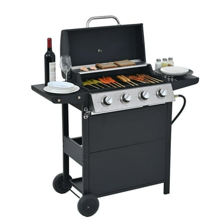 Resenkos 4-Burner Propane Gas Grill, 34,000 BTU Stainless Steel Barbecue for Patio Cooking, Black