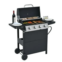 Resenkos 4-Burner Propane Gas Grill, 34,000 BTU Stainless Steel Barbecue for Patio Cooking, Black