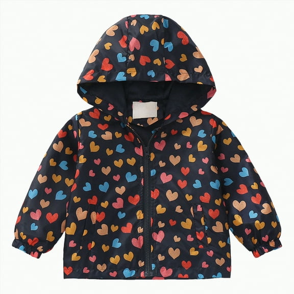 Yindaity Toddler Boys Girls Hooded Jacket Cartoon Print Zip Lightweight Kids Coats Windbreaker Long Sleeve Casual Outerwear with Pockets(Black,12-18 Months)