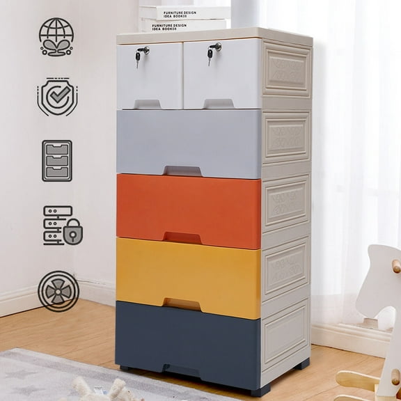 CNCEST 6 Drawers Storage Cabinet w/Wheels, Closet Drawers Tall Dresser Organizer for Clothes, Playroom, Bedroom FurnitureMorandi