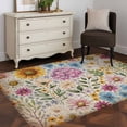 thumbnail image 3 of Spring Flowers Area Rugs 4x6 ft Watercolor Country Colorful Floral Leaf Plant Vintage Paper Washable Rug Non Slip Indoor Carpet Absorbent Floor Mat for Living Room Bedroom Dining Room, 3 of 9