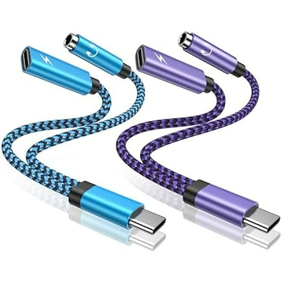 USB C Headphone and Charging Adapter Splitter, (2Pack) 2 in 1 USB C to 3.5mm Headphone Aux Audio Jack and PD Charger Adapter for Google Pixel 8 7Pro 7a 6Pro 6a 5 5a 4 4XL, Samsung Galaxy S24 S23 S22