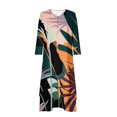 thumbnail image 4 of Drses Women Midi Dress Casual Loose Printed Irregular Buttoned Hem V-Neck 3/4 Sleeve Pleated Summer Dresses, 4 of 5