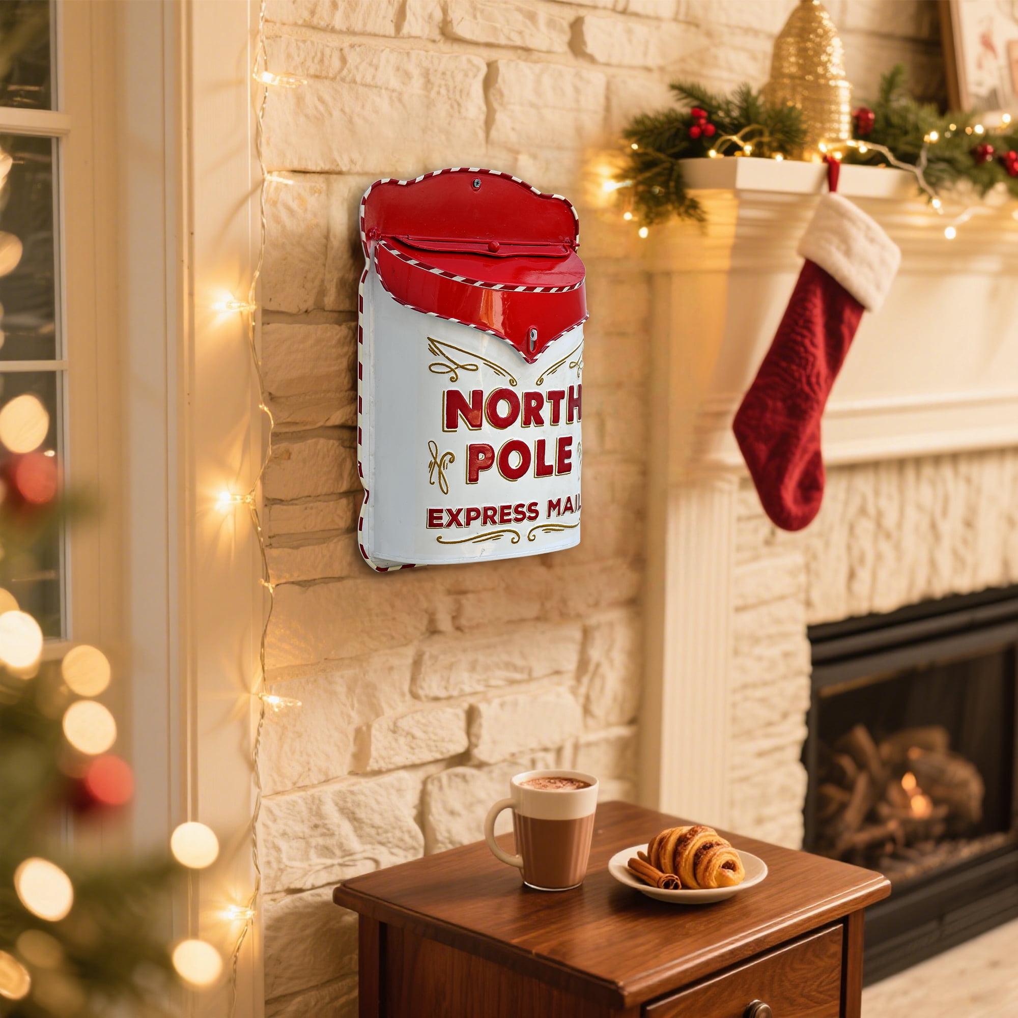 Santa Mailboxes, Vintage Letters to Santa Mailbox Christmas Mailbox for Outdoor Christmas Decoration - Red North Pole Post Box for Porch, Fireplace, Mantel, Farmhouse Christmas Wall Decoration