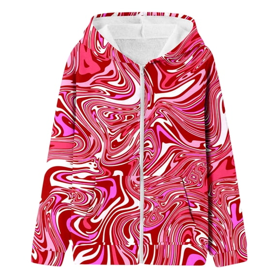 Little Girls Fall Jackets Hooded Full Zip Watercolor Print Outdoor Windbreaker With Pockets Casual Outerwear Size 5-6T