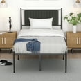 thumbnail image 3 of Phillipe Black Twin Metal Platform Bed with Upholstered Headboard - 12.3 in. Height, 3 of 6