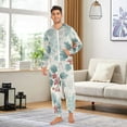 thumbnail image 5 of Blue Gray Snowflake Holly Leaves Berries Christmas Adult's Hoodie Onesie Jumpsuit One-Piece Pajamas with Zipper Unisex for Holiday M, 5 of 7