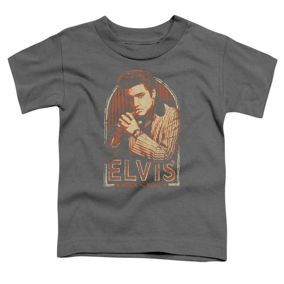Trevco ELV865-TT-1 Elvis Presley & Stripes Short Sleeve Toddler T-Shirt, Charcoal - Small - 2T