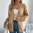 thumbnail image 6 of Wyobums Women's Cardigan Sweaters Fall Long Sleeve Crochet Eyelet Open-Front Cardigan Lightweight Loose Knitted Sweater A-Khaki, 6 of 8