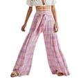 thumbnail image 1 of VISgogo - Pantalones palazzo con cinturón para mujer, pantalones de playa sueltos bohemios de cintura alta con estampado floral/a cuadros/cachemira VISgogo moda, 1 of 3