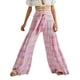 thumbnail image 1 of VISgogo - Pantalones palazzo con cinturón para mujer, pantalones de playa sueltos bohemios de cintura alta con estampado floral/a cuadros/cachemira VISgogo moda, 1 of 3
