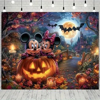 Halloween Party Banner Backdrop - 5x3 Ft Cartoon Mouse Theme With Bats & Pumpkins, Indoor/Outdoor Decor