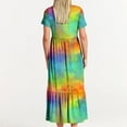 thumbnail image 3 of pimelu Dresses for Women Womens Dresses Loose Flowy Pleated Swing A Line Maxi Dresses with Pocket Summer Formal Tie-Dye Short Sleeve Round Neck Women Long Sundress, 3 of 5