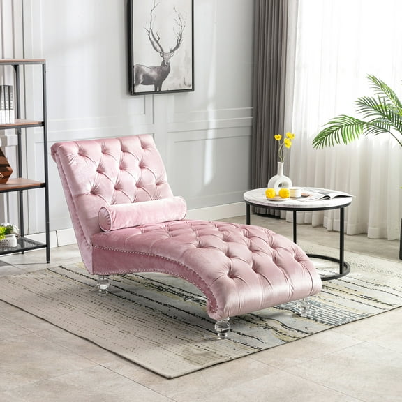 Foam Filled Pink Velvet Lounge - Chaise Style For Bedroom Watching Tv And Relaxing